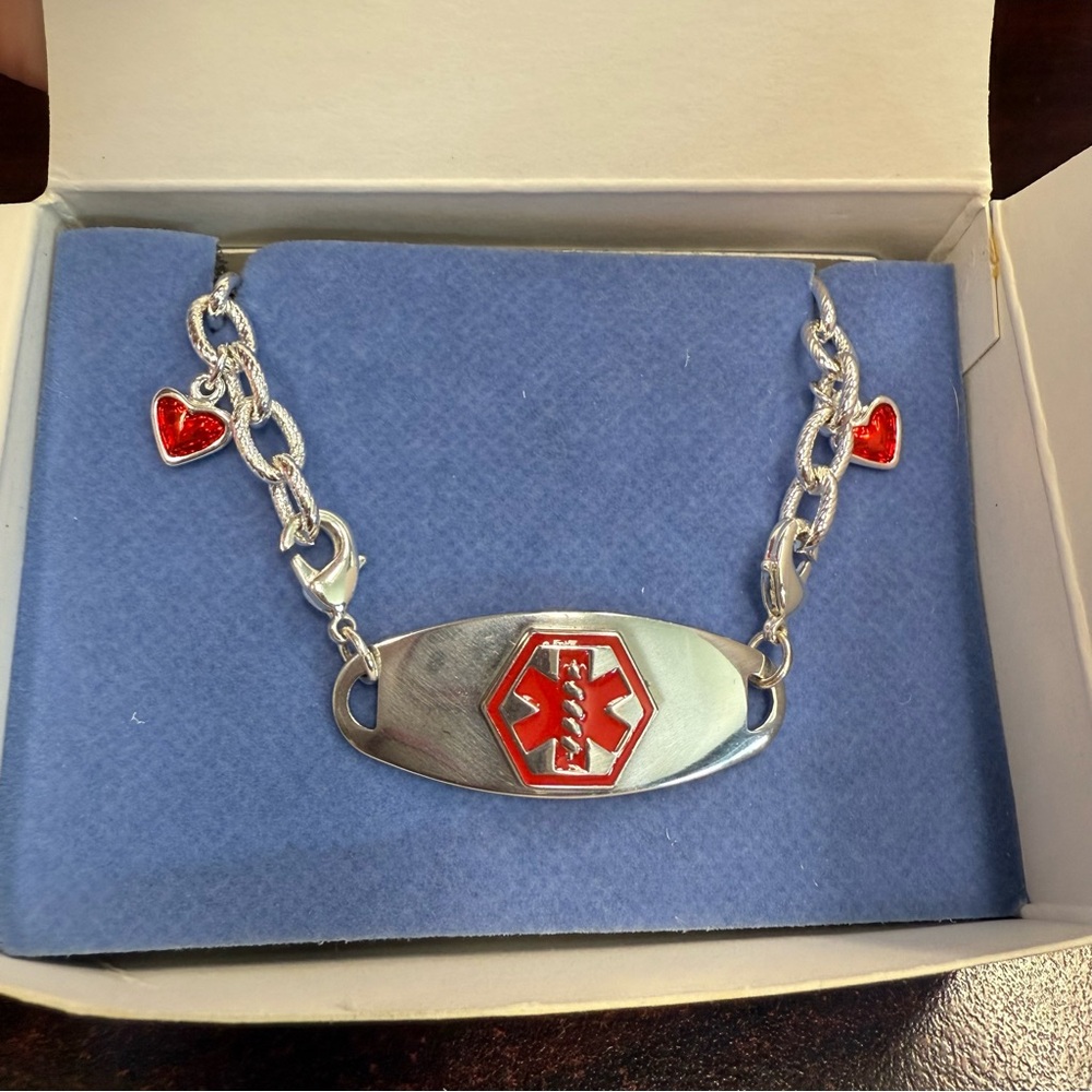 Avon Diabetes Silver and Red Medical Alert Bracelet interchangeable bracelet